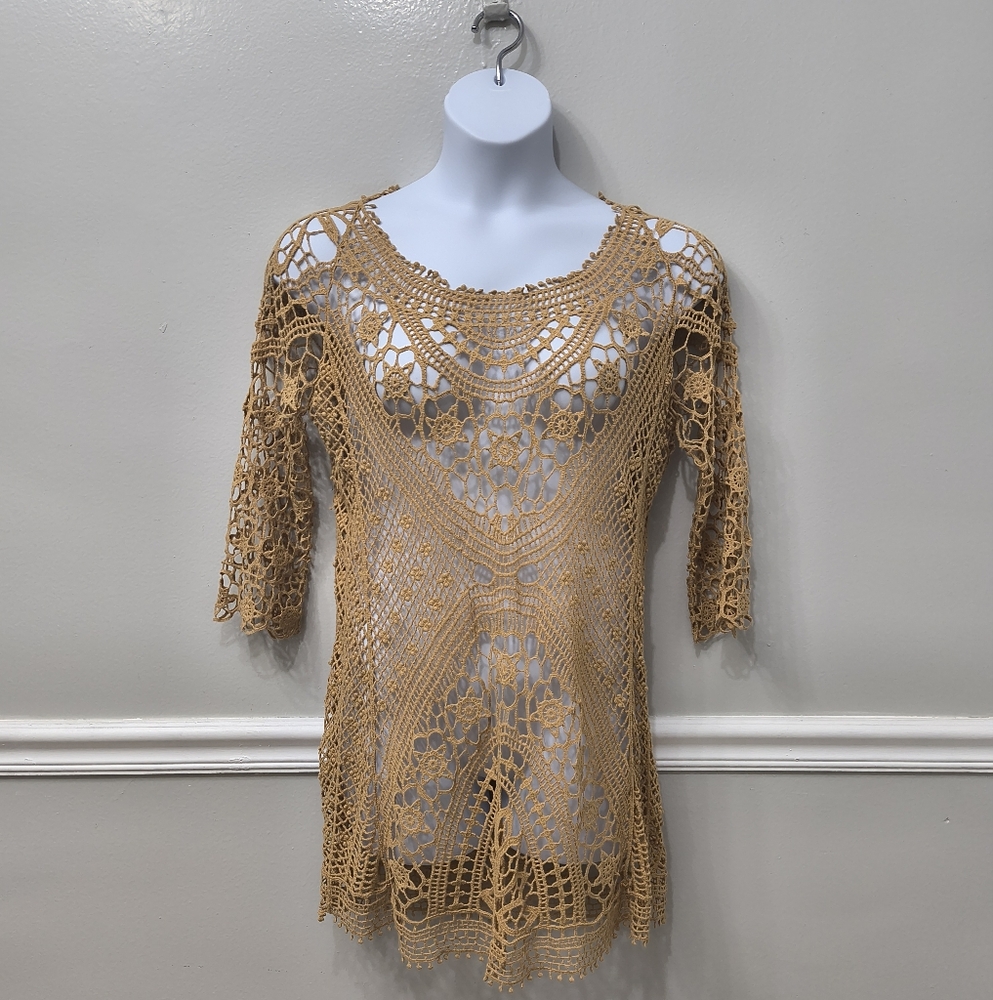 Soft Surroundings Crochet Lace Sweater Beach Pool Coverup Large Boho Casual